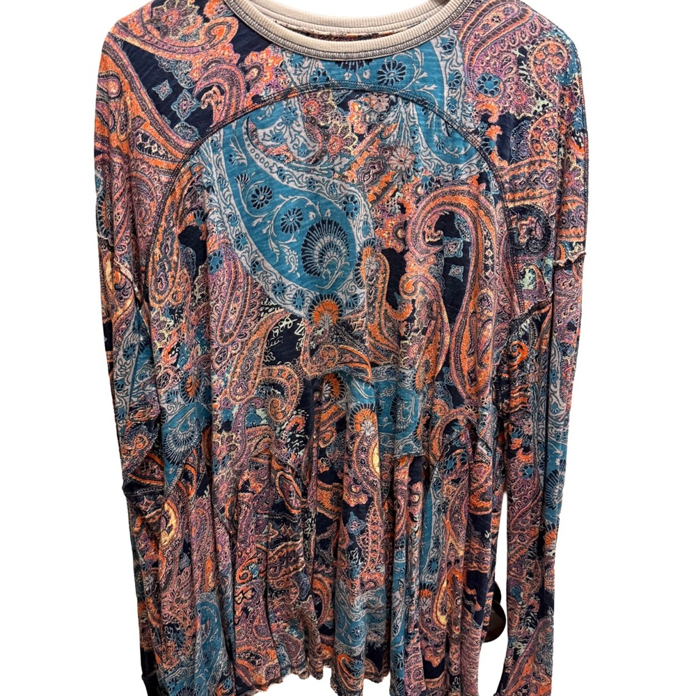 Free People Paisley Long-Sleeve Tunic in Blue and Orange